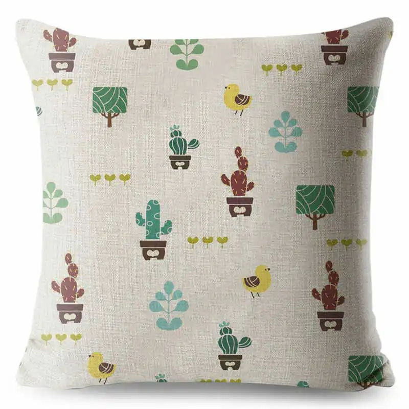 

Printed Cartoon Plant Cactus Square Cove Pillow Decorative Case Cushion