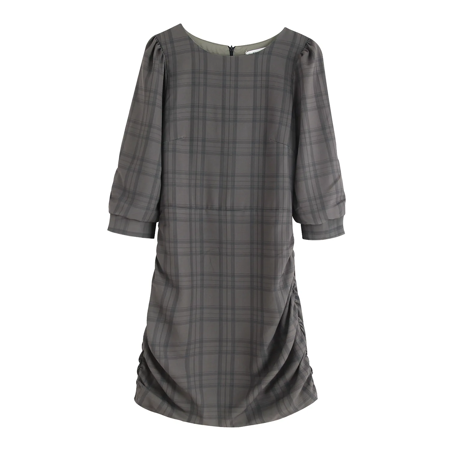 

Europe And America WOMEN'S Dress Autumn New Style Slim Fit Slimming Pattern Dress French Retro Puff Sleeve Elegant Pleated Short