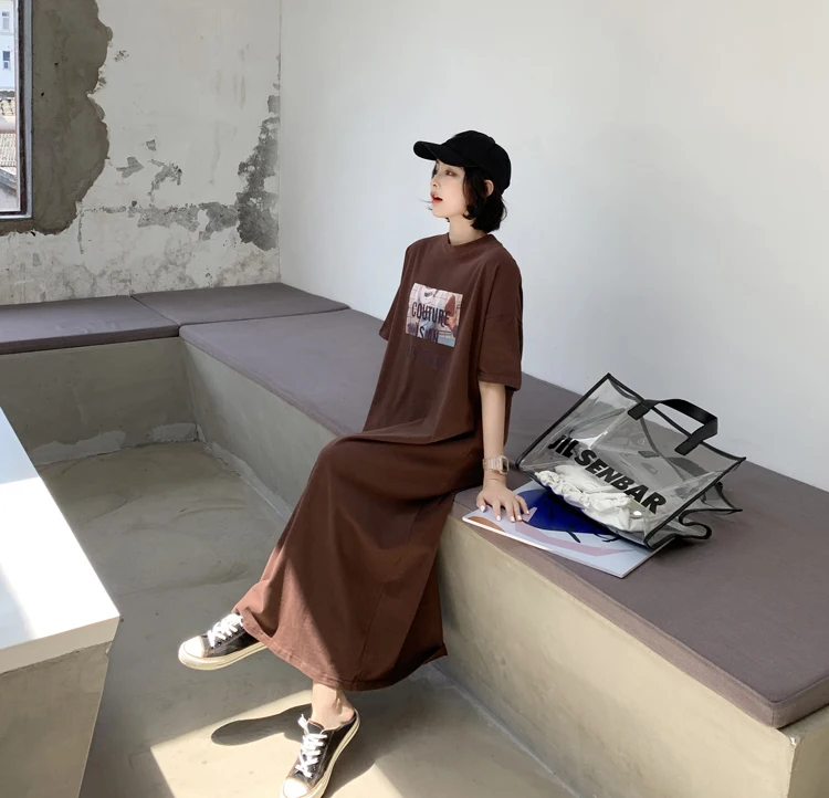 New 2020 Fashion streetwear letter words print maxi long dress boho beach sundress vestidos zomerjurk dames