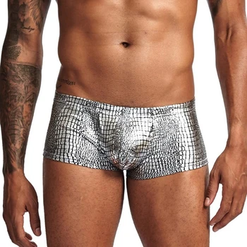 

Men Sexy Underwear Snake Skin Imitation Leather Boxers Mens Boxer Shorts U Convex Low Waist Male Panties Underpants