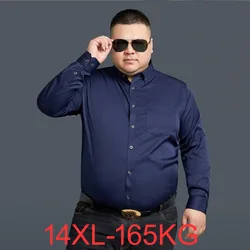 Autumn Spring Men Shirt Long Sleeve Black Blue Business formal oversize Large Size 10XL 12XL 14XL office dress wedding Shirt 70