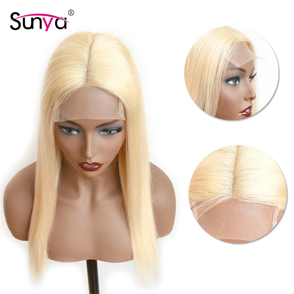 613 Мёд блондинка индийские прямые Синтетические волосы на кружеве человеческих волос парики 4x4 кружева закрытие парик для черных Для женщин Sunya длинный парик шнурка