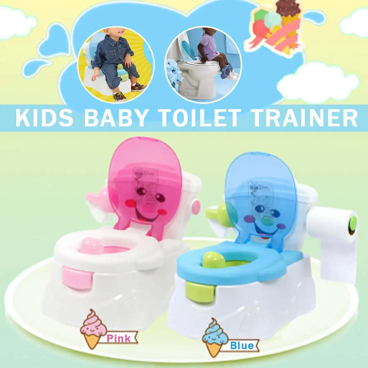 Orinal para bebé, inodoro, bandeja de entrenamiento, asiento de inodoro, cama para niños, orinal portátil, respaldo cómodo, tetera linda de dibujos animados