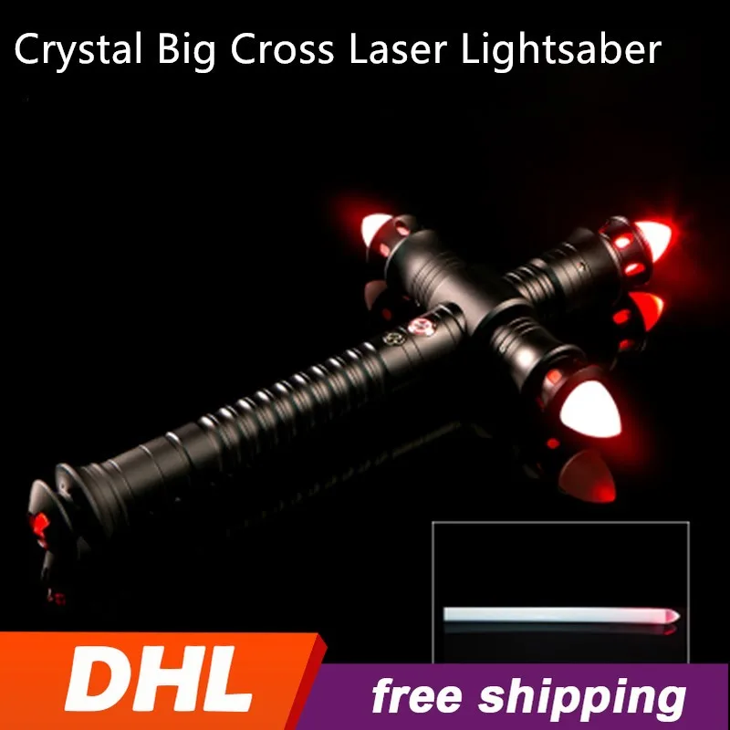 Crystal Big Cross Laser Lightsaber Toy Heavy Dueling LED Jedi Lightsaber Replica With FOC Metal Hilt Blaster Sound Force FX