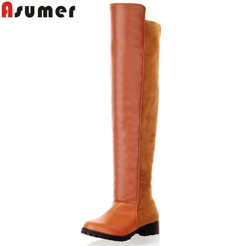 

ASUMER plus size 34-48 fashion autumn winter boots slip on ladies over the knee boots low heels women boots 2020 new