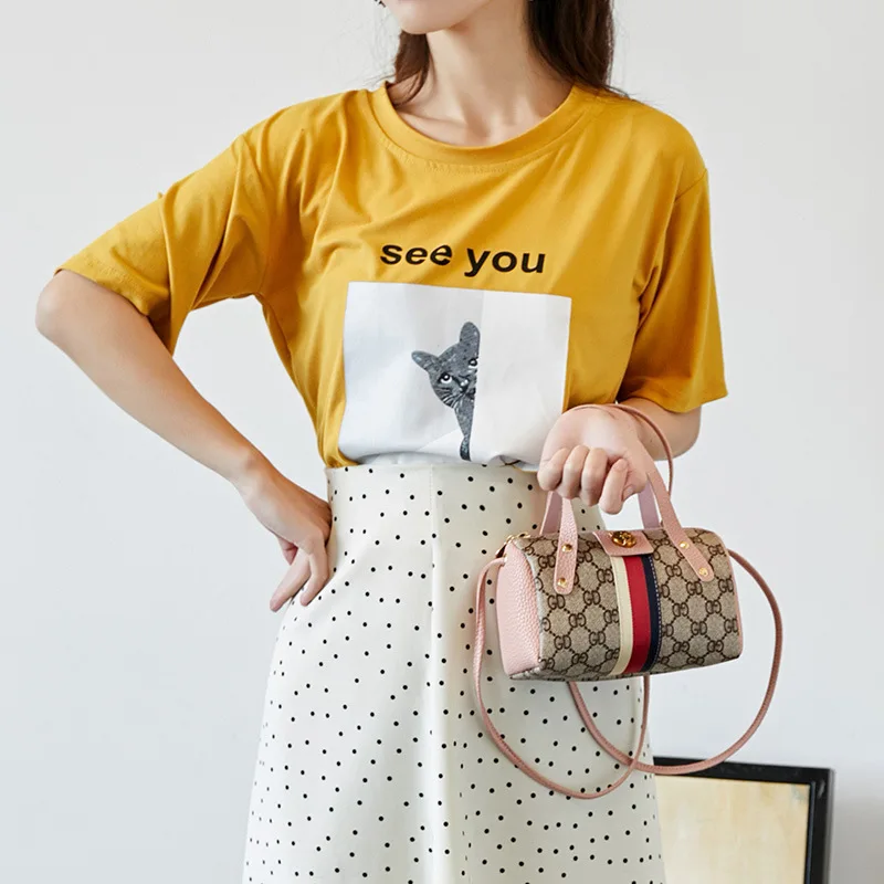 

2019 New style retro lettered printed pillow WOMEN'S bag versitile fashion contrasting color hand shoulder bag mobile phone bag