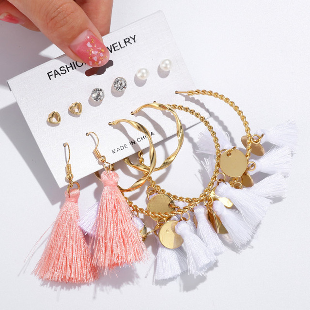 Tassel Earrings For Women Boho Acrylic Earrings Crystal Set Long Shell Stud Earring 2020 Brincos Female Fashion Jewelry