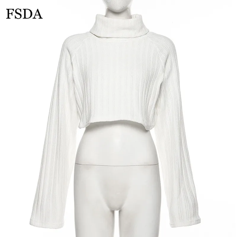 FSDA, женский укороченный свитер, водолазка, длинный рукав, свободный, теплый, Осень-зима, розовый, белый, черный, уличная одежда, Женский пуловер, повседневный джемпер