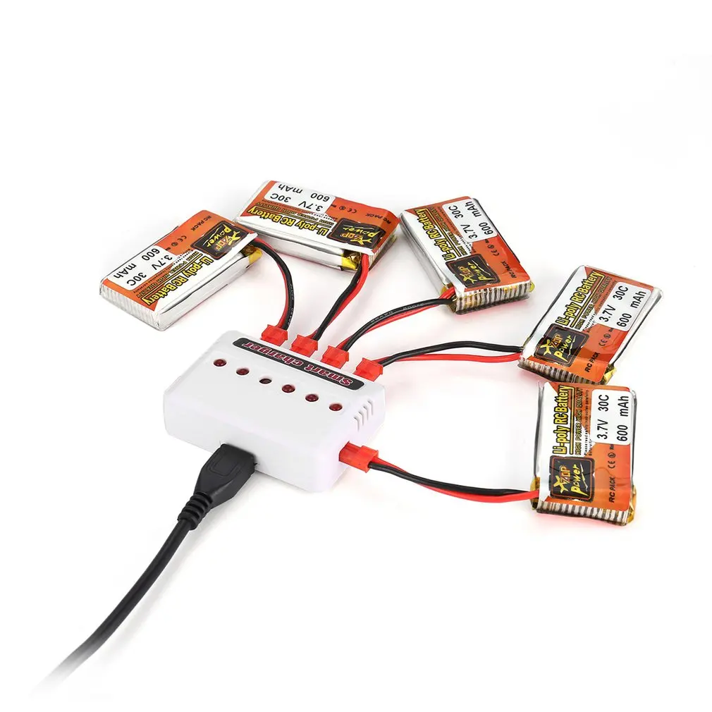 HOT 5Pcs RC ZOP Power 3.7V 600mAh 30C JST Plug Lipo Battery Rechargeable with 6 in 1 Battery USB Charger for RC Racing Drone Car