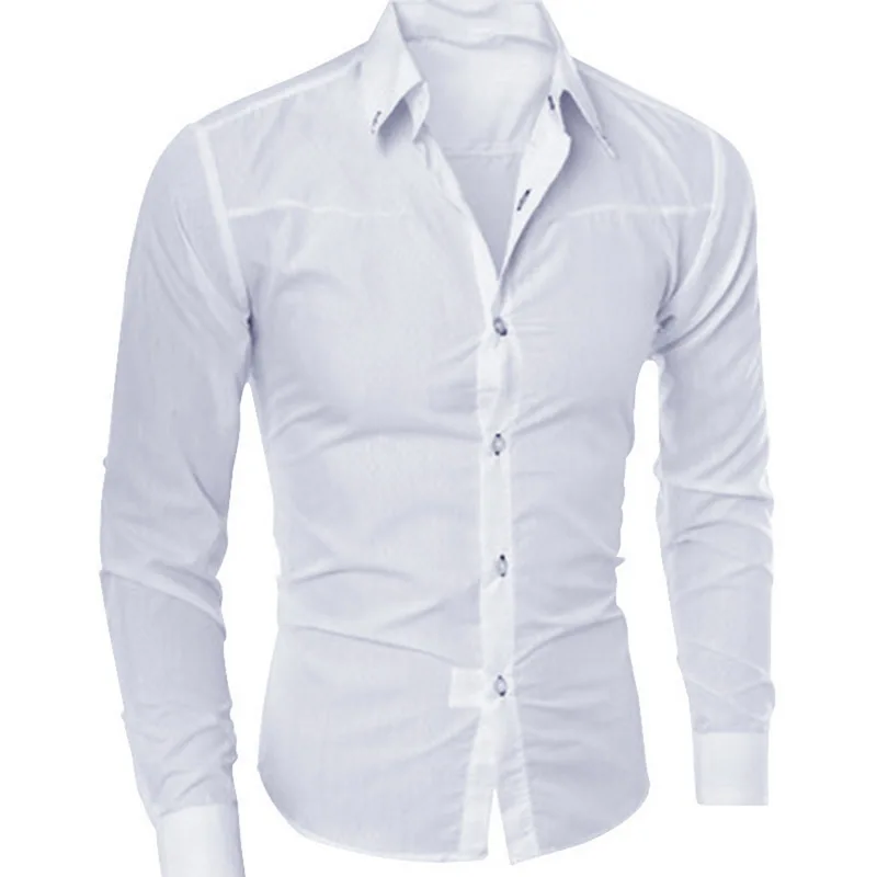 MJARTORIA, новинка, мужские осенние Рубашки с длинным рукавом, одноцветные топы с отворотом, большие размеры, на пуговицах, с отложным воротником, приталенная рубашка