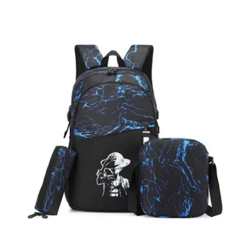 

NEW Men's Nylon USB Charge Backpacks College Female School 3 set Backpack Large Bag Waterproof Travel Bag Sac A Dos pen bag