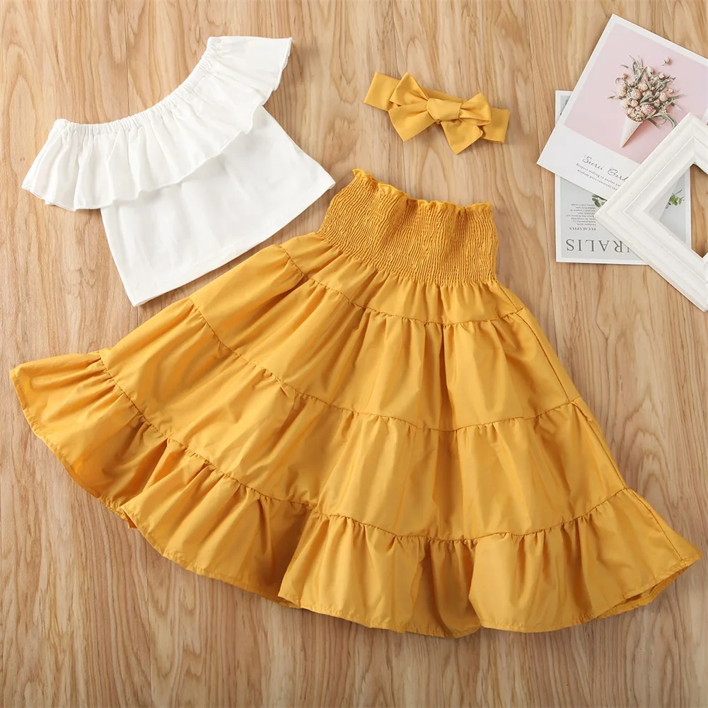 Girls' Off-Shoulder Ruffle Top & Dress Set 5