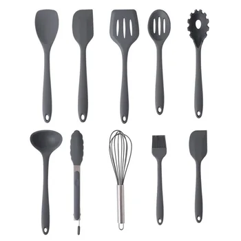 

Silicone Cooking Utensils 10 Pcs Kitchen Set Non-stick Spatula Wooden Handle Kitchen Tools None Toxic Kitchen Gadgets Cookware