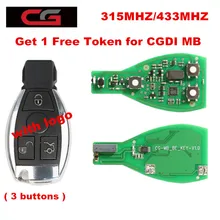 Cg cgdi mb ser chave pro 315mhz/433mhz chave inteligente escudo 3 botão para benz com logotipo obter 1 token livre para cgdi mb programador chave