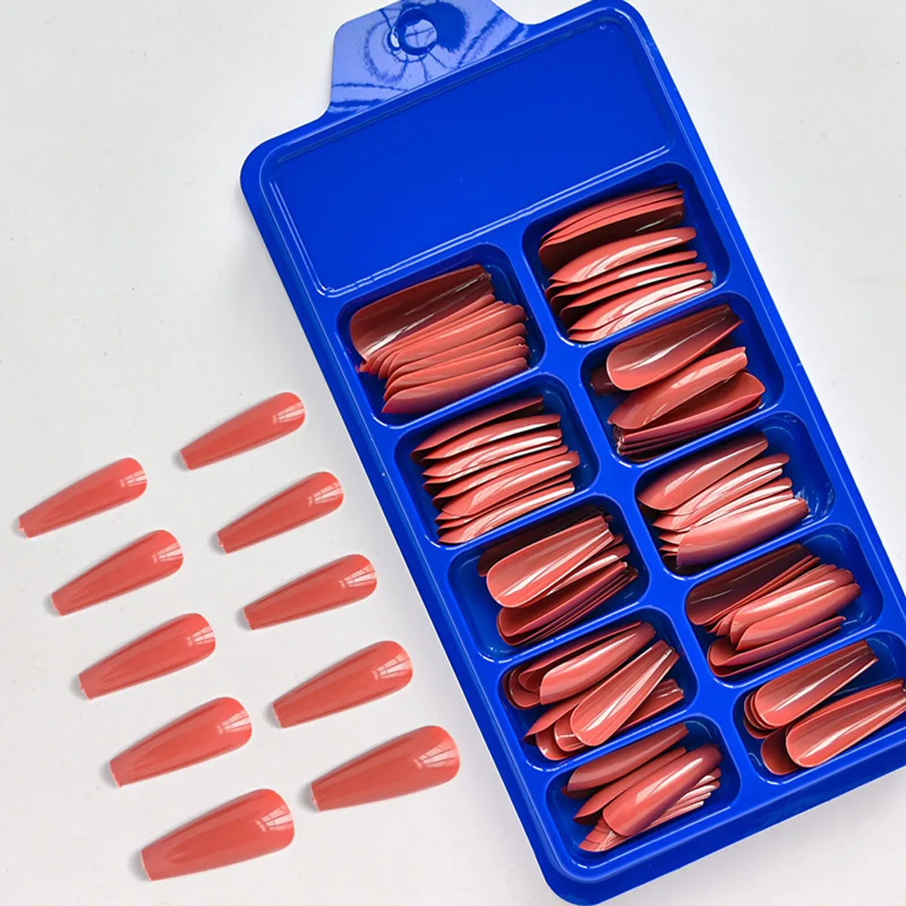 1 Box 100pcs Long Coffin Nail Art Tips - Colorful Ballerina Fake Nails