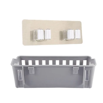 

Wall Tile Sticking Mop Organizer Holder Rack Plastic & Bathroom Shelf Wall Mounted Storage Basket Punch Free