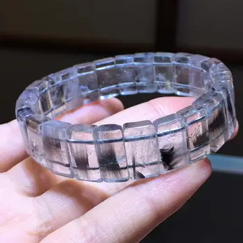 

Natural Brookite Platinum Silver Rutilated Quartz Crystal Bracelet 15.1x8.4x5.9mm Rectangle Beads Woman Men Clear Jewelry AAAAAA