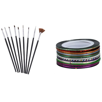 

30Pcs Mixed Colors Striping Tape Line Nail Art Sticker & 10Pcs Brush Paintbrush Manicure Gel Nails Acrylic Nail Art