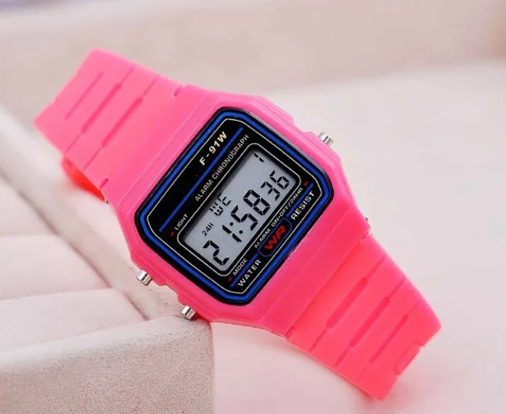 

Children Plastic Fashion Electronic F-91W Sports Watch Multi-functional Ultra-Thin Night Light Alarm Clock CHILDREN'S Electronic
