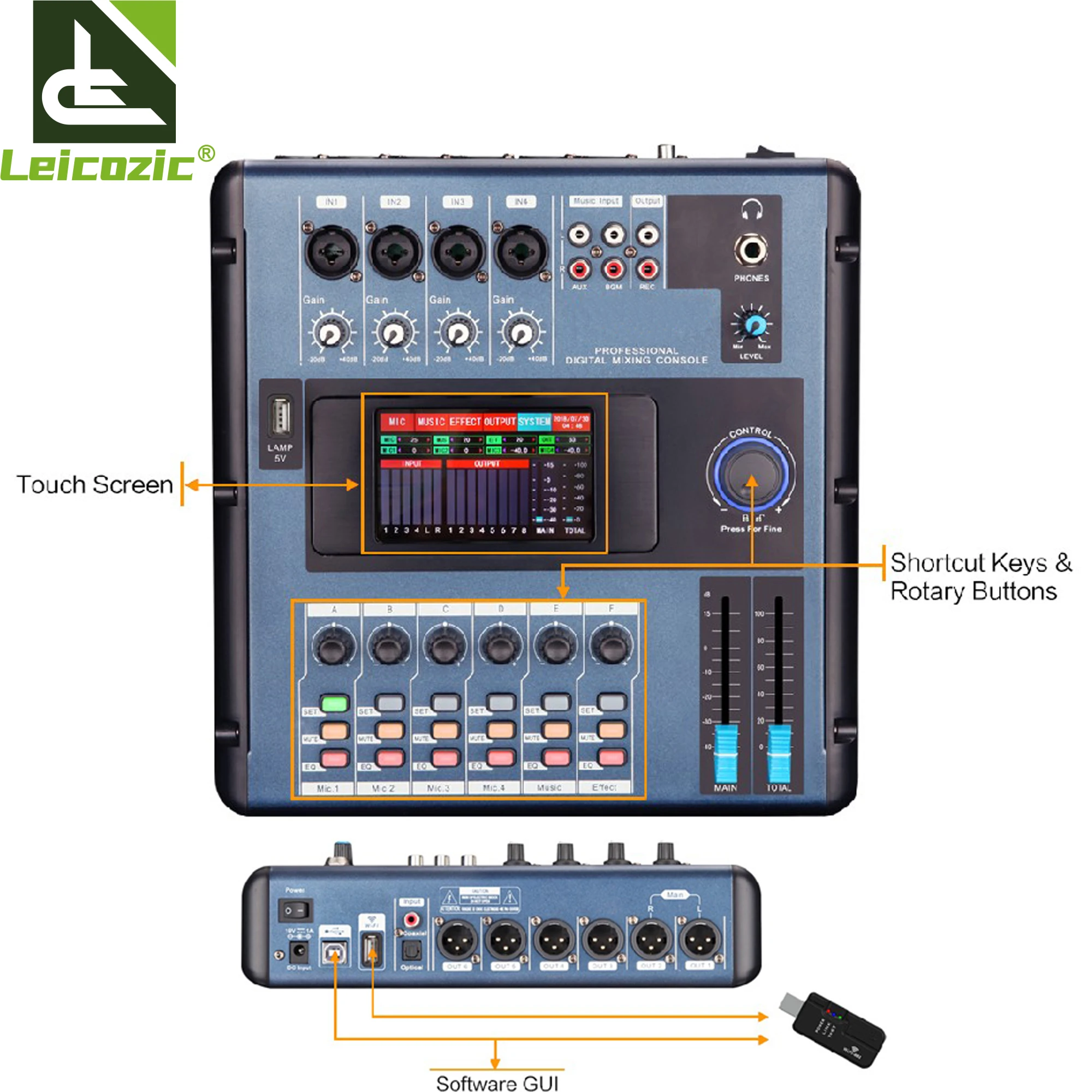 Leicozic Md200 Mini Digital Mixer Linking To Pc By Wifi Or Usb Digital