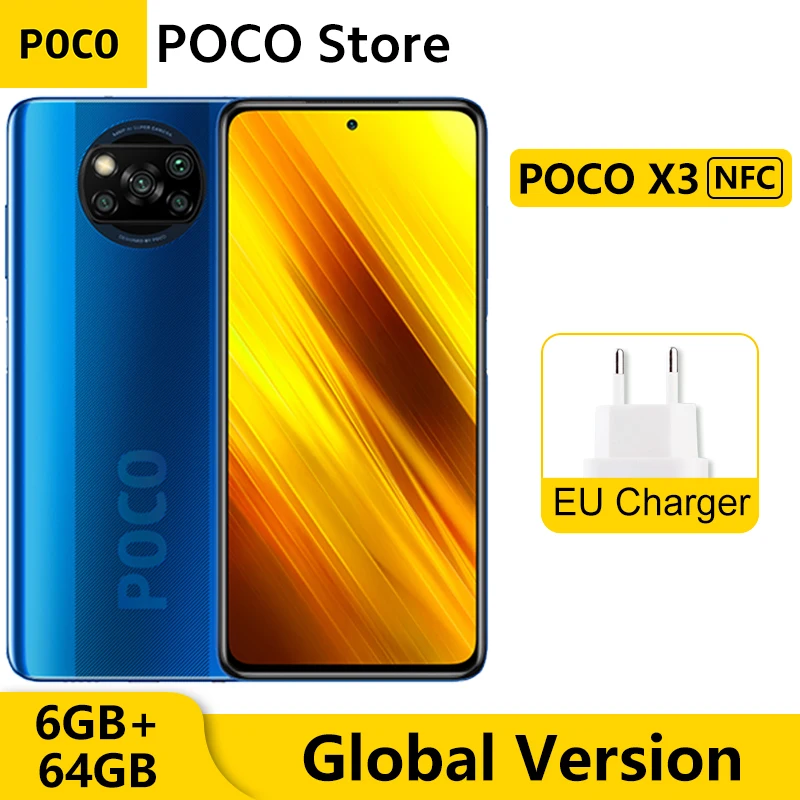 POCO-teléfono inteligente X3 versión Global, NFC, 6GB RAM, 64GB de ROM, Snapdragon 732G, ocho núcleos, cámara cuádruple de 64MP, pantalla de 120Hz, batería de 5160mAh