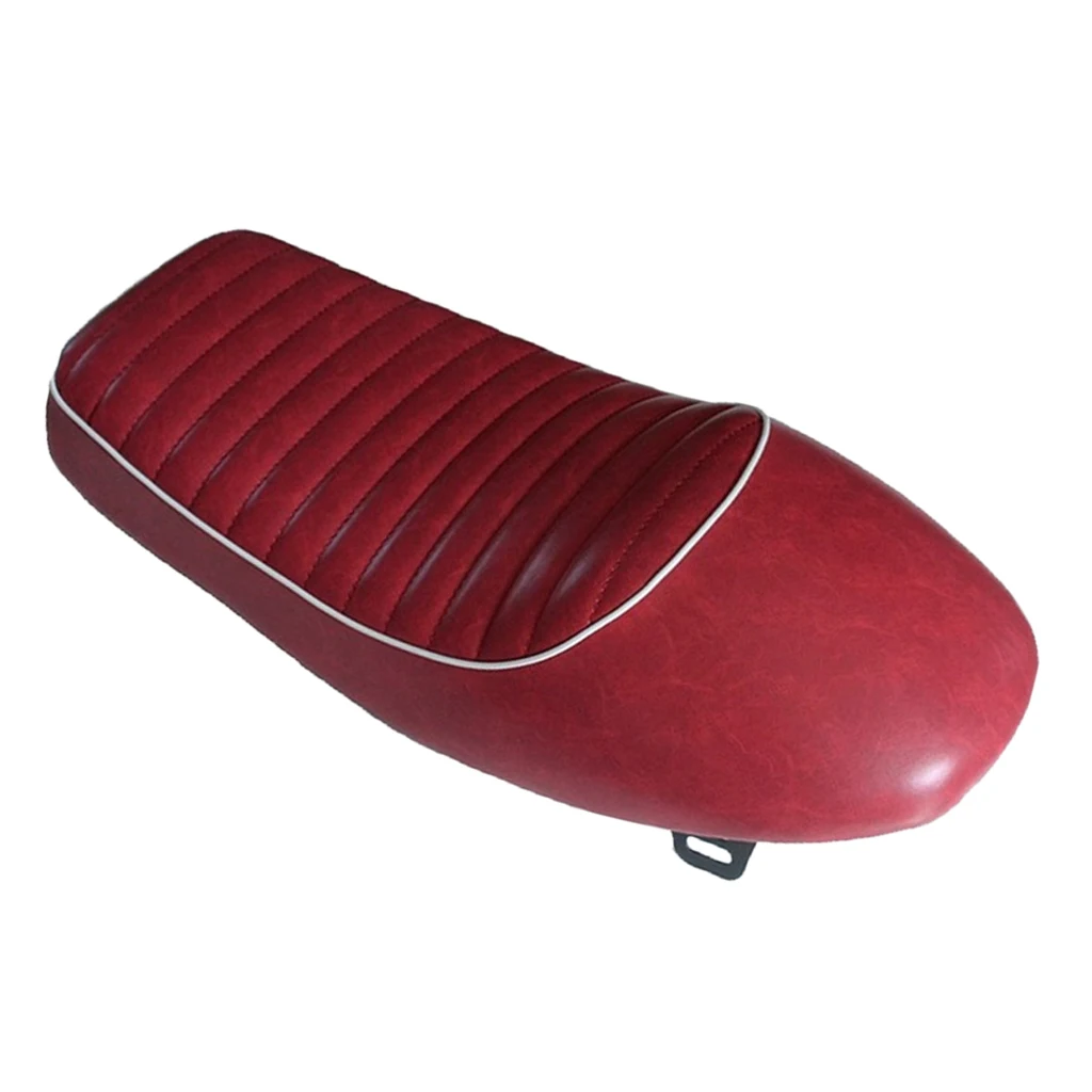 Universal Motorcycle Hump Vintage Retro Cafe Racer Red Seat Cushion with White Piping