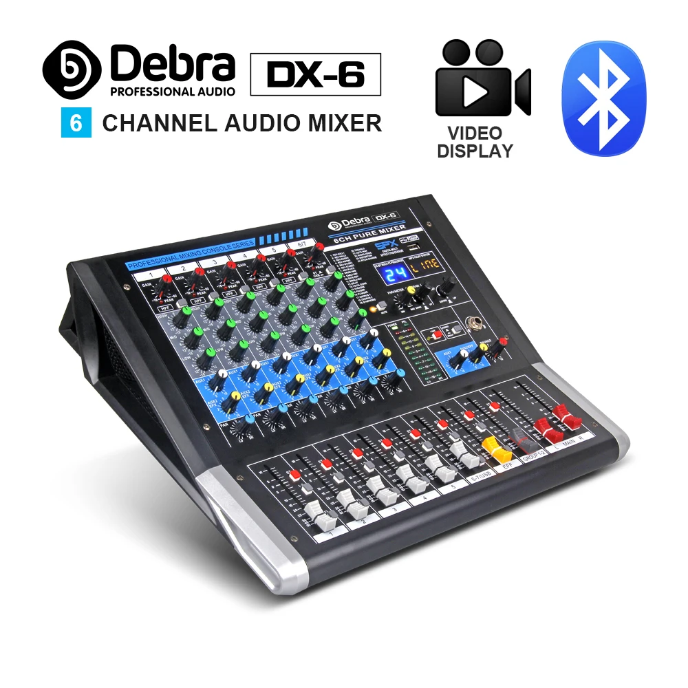 Debra Audio DX-6 6-Channel Audio Mixer dj controller Sound Board with 24 DSP Effect USB Bluetooth XLR Jack Aux Input Debra Audio DX-6 6-Channel Audio Mixer dj controller Sound Board with 24 DSP Effect USB Bluetooth XLR Jack Aux Input
