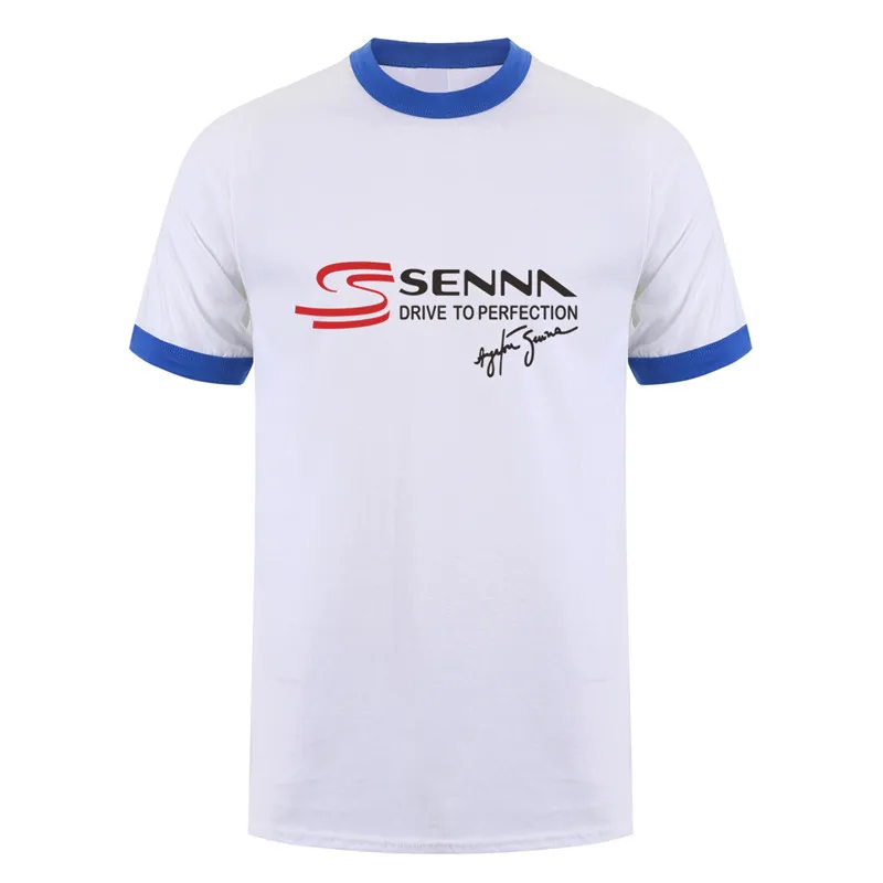 Ayrton Senna футболка для мужчин с коротким рукавом Хлопок Senna Drive to Perfection Футболка Топ футболки LH-148 - Цвет: White Royal neck
