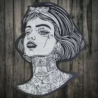 Buy Punk Style Patches Beauty Girl Flower Applique Iron On Stickers Large Finger Embroidery Patches For Biker Clothing Large Patches Online - Image 2