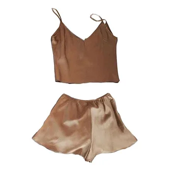 

2Pcs Women Nightwear Sexy Spaghetti Strap Backless Shorts Underwear Solid Vest Sleepwear Smooth Pyjama Set Crop Top