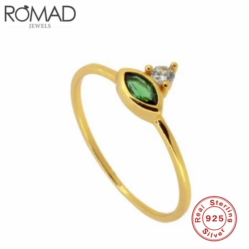 ROMAD простой кольца из стерлингового серебра 925 для женщин минималистичное овальное кольцо с зеленым кристаллом тонкое изящное циркониевое кольцо для пальцев ювелирные изделия