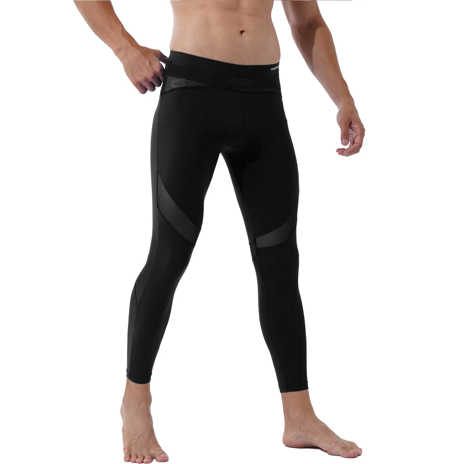 Men Yoga Pants Sheer Mesh Patchwork Workout Sports Trousers Fashion
