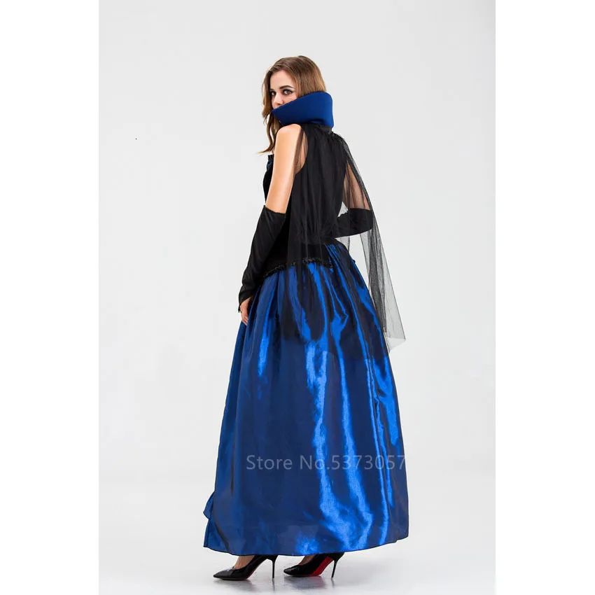 Halloween Scary Cosplay Costume for Women Carnival Party Medieval Fancy Gothic Vampire Witch Lace Ruffle Standing Collar Dress