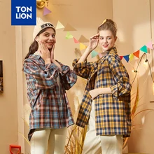 TONLION 4 Colors Available Casual Plaid Shirts for Women Spring Youth Students Shirts Top Fashion Loose Cotton Long Sleeve Shirt