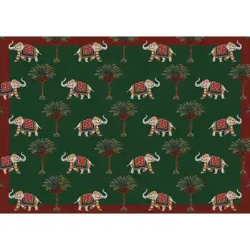 

American Placemat Green All over Elephants and Palms - Set of 4