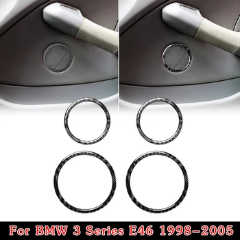 

New 4pcs Carbon Fiber Door Multimedia Speaker Sticker Trim Circle Cover For BMW 3 Series E46 1998-2005 Car Accessories