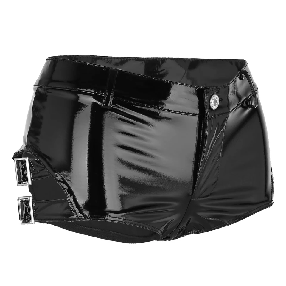Alvivi Womens Patent Leather Booty Shorts Rave Dance Club Wear with Lace Up Strings