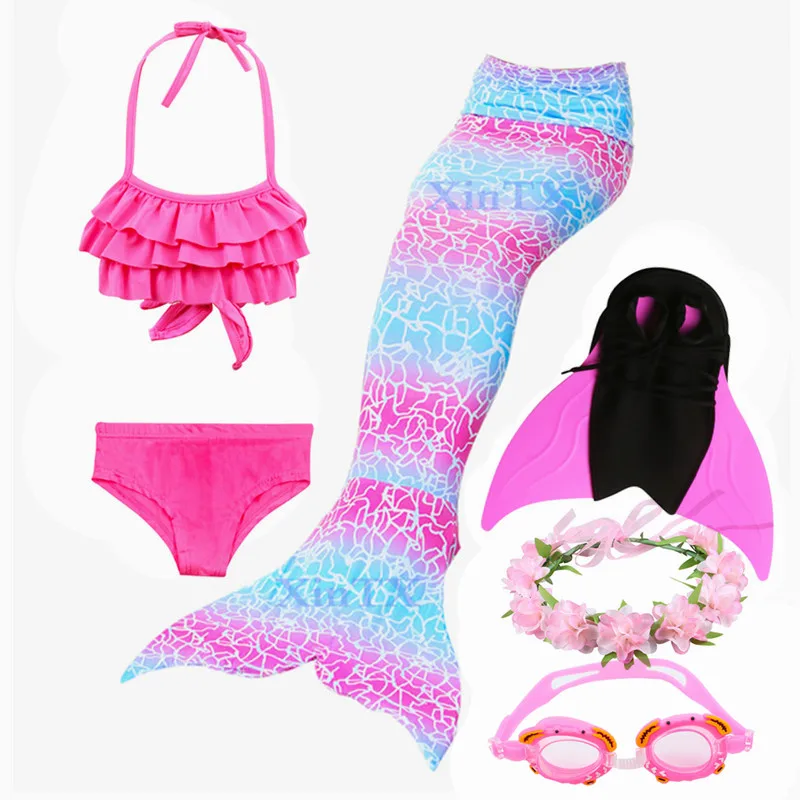 6pcs as picture show Для девочек, детский купальный костюм Русалочки, Моноласты, хвосты для купания ласты Купальный костюм для плавания бикини, купальный костюм с рисунком «маленькая русалочка» - Цвет: 6pcs as picture show