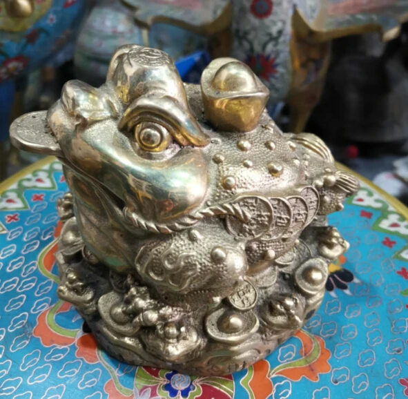 Металлические поделки китайская латунная резная монета Статуя жабы, украшение дома фэн-шуй металлическая скульптура лягушки