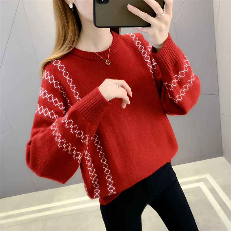 

Knitted Pullover Sweater Oversized Woman Sweater Loose Printing Women's Jumper Autumn Winter Fashion