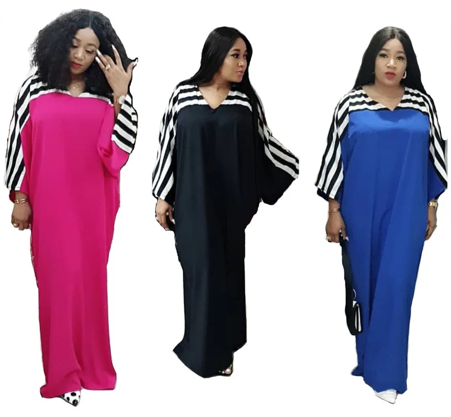 

Super Size African Dresses for Women Dashiki Stripe African Clothes Bazin Riche Boubou Africain Long Africa Dress Woman Clothing