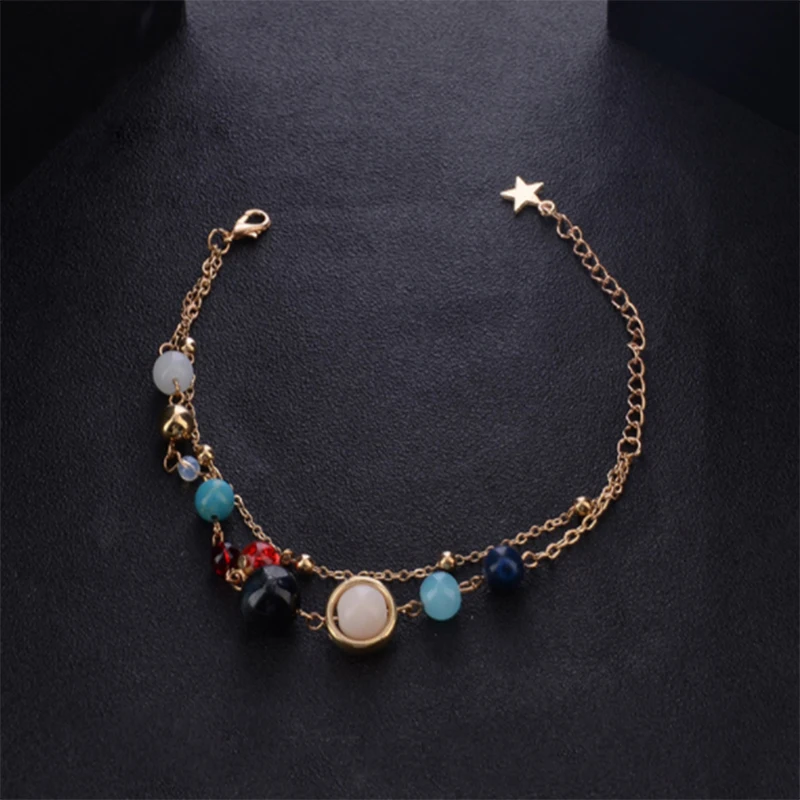 

Universe Galaxy Eight Planets Solar System Double-layer Bead Chain with Bead Chain Anklet