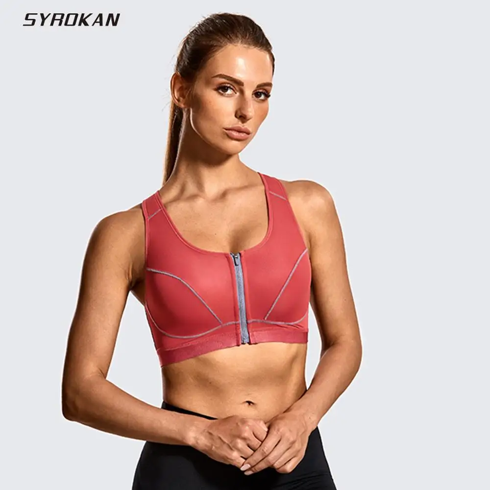 SYROKAN Womens High Impact Support Full Cup Gym Racerback Sports Bra Crop Top