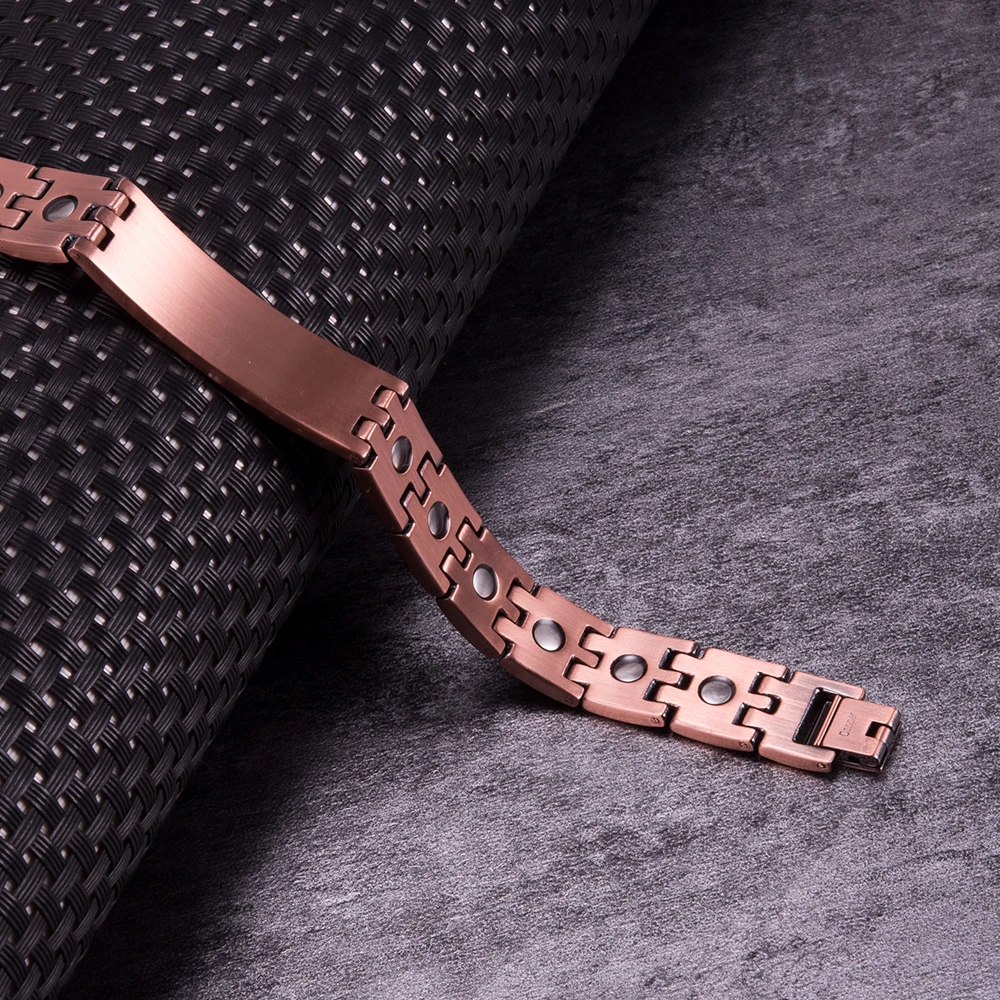 Fashion Jewelry Pure Copper Bracelet Customized Name Adjustable Medical ID Bracelet Personalized Message Reminder Magnetic Bracelets for Men