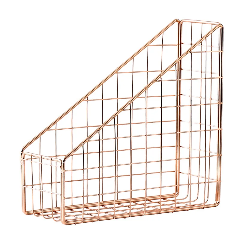 

Rose Gold Electroplated Iron Book Holder Desktop Shelf File Magazine Book Stand Office Home Stationery Organizer Holder