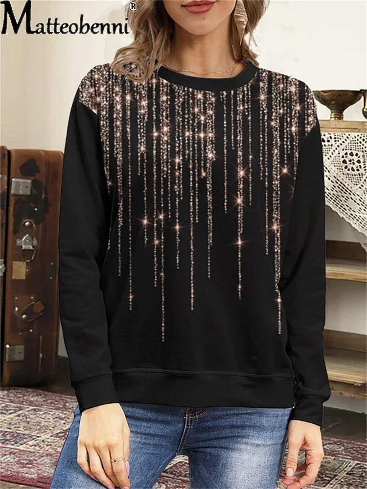 2021 Autumn Winter Vintage Women Sweatshirt Long Sleeve Starry Printed Pullover Ladies Crew Neck Loose Casual Street Sweatshirt nebula starry sky creative lanyard card holder student hanging neck phone lanyard badge subway access card holder accessories