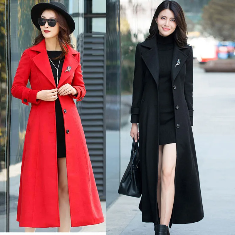 

Women Winter 2019 Coats Autumn and Winter Classic Solid Color Belt Large Size Wool Coat Slim Thin Thick Long Hair Coat Female