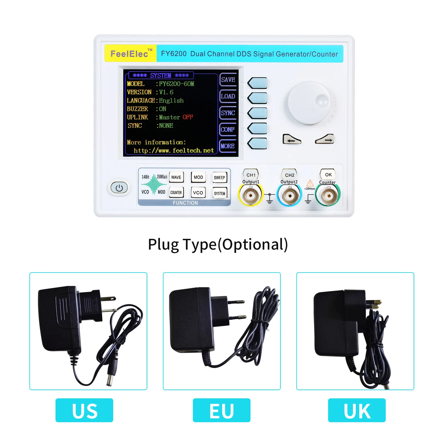 FeelElec FY6200-20M генератор сигналов DDS двухканальная функция/генератор сигналов произвольной формы 250MSa/с функция источник генератор