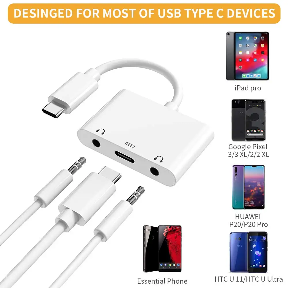 USB C до 3,5 мм jack адаптер двойной Aux jack и зарядный адаптер Кабельный разъем для iPad Pro Pixel 3/3 XL/2/2 XL htc huawei P20