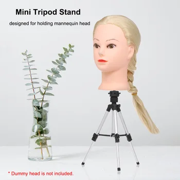 

Mini Wig Stand Adjustable Metal Tripod Stand Wig Head Stand with Non-Slip Base Hairdressing Training Mannequin Head Wig Stand